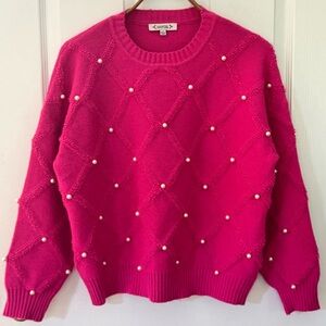 Nanette Lepore Pearl Embellished Pink Sweater Size L